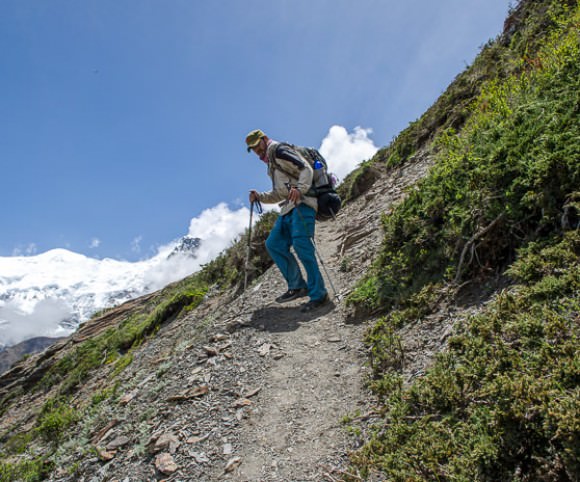 Adrian coming down a hill on our way to Yak Karka, Nepal